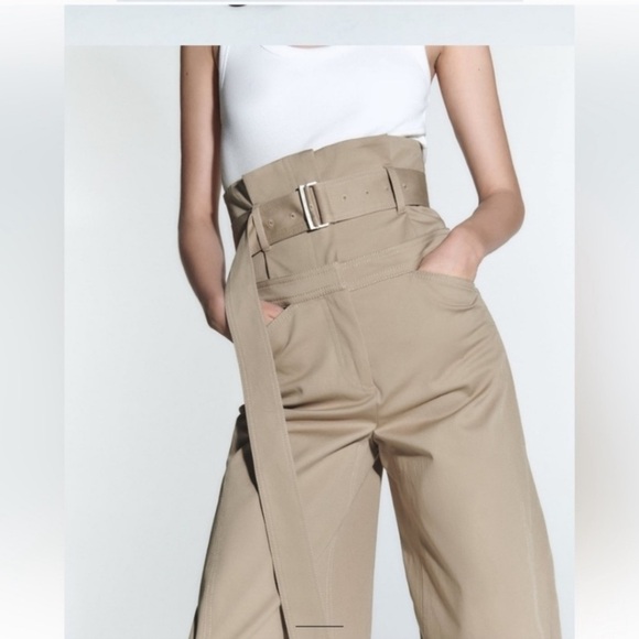 Zara Wide Leg Belted Full Length Gabardine Pants Khaki NEW WITH TAG  SIZE XS - Picture 11 of 11